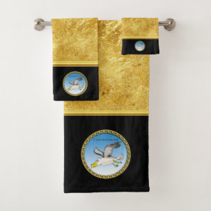 Cartoon Seagull mit Goldrahmen Badhandtuch Set