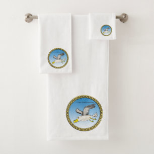 Cartoon Seagull mit Goldrahmen Badhandtuch Set