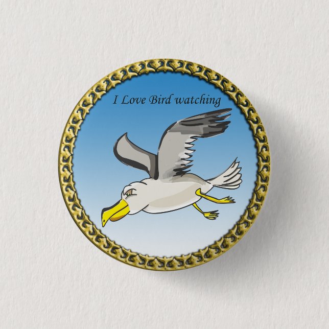Cartoon Seagull mit Goldrahmen Button (Vorderseite)