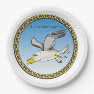 Cartoon Seagull mit Goldrahmen Pappteller