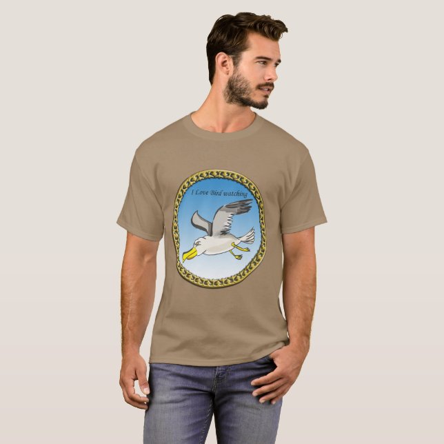 Cartoon Seagull mit Goldrahmen T-Shirt (Vorne ganz)