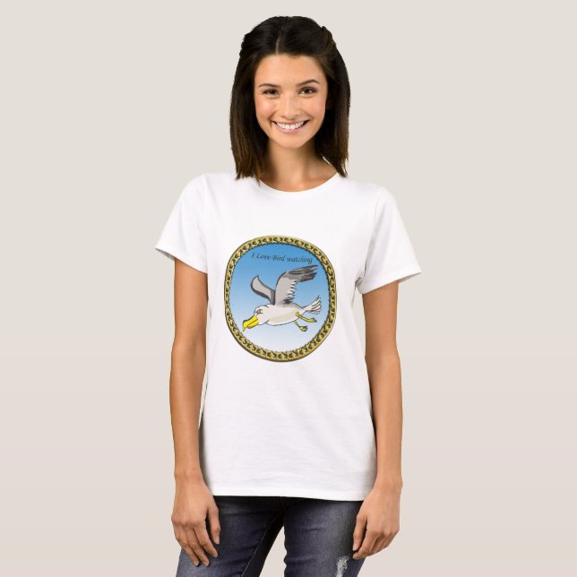 Cartoon Seagull mit Goldrahmen T-Shirt (Vorne ganz)