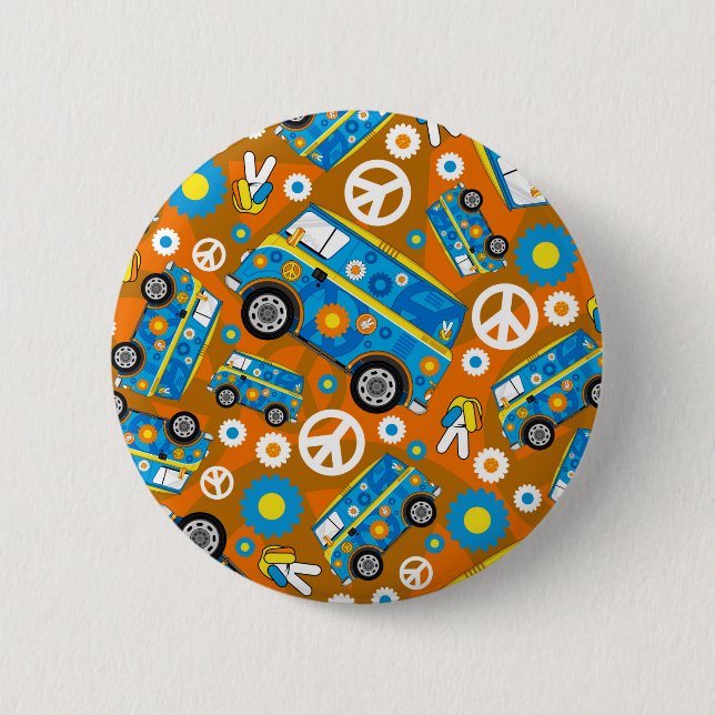 Cartoon-Sechziger-FriedensHippie Van Button (Vorderseite)