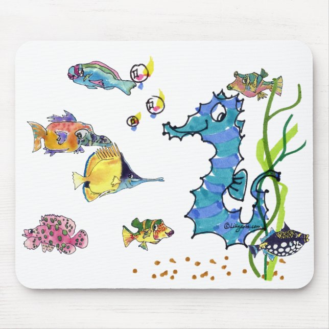 Cartoon-Seepferd-niedliche Cartoon-Fische Mousepad (Vorne)
