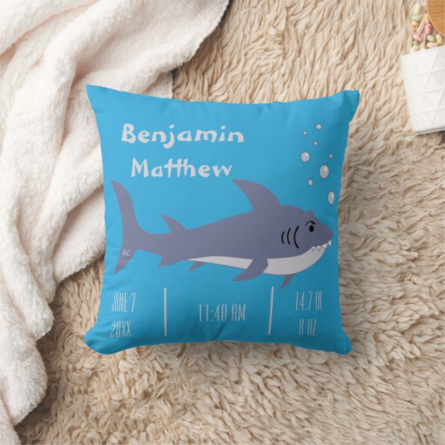 Cartoon Shark Baby Stats Blue Pillow Kissen (Decke)