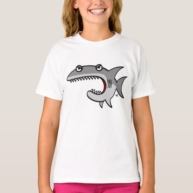 Cartoon Shark Girls Ringer T - Shirt (Vorderseite)