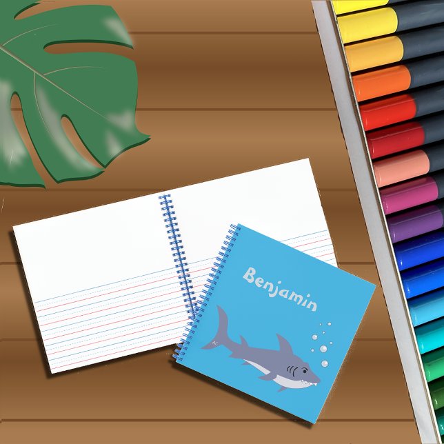 Cartoon Shark Kid Blue Handwriting - Art Notebook Notizbuch (Von Creator hochgeladen)