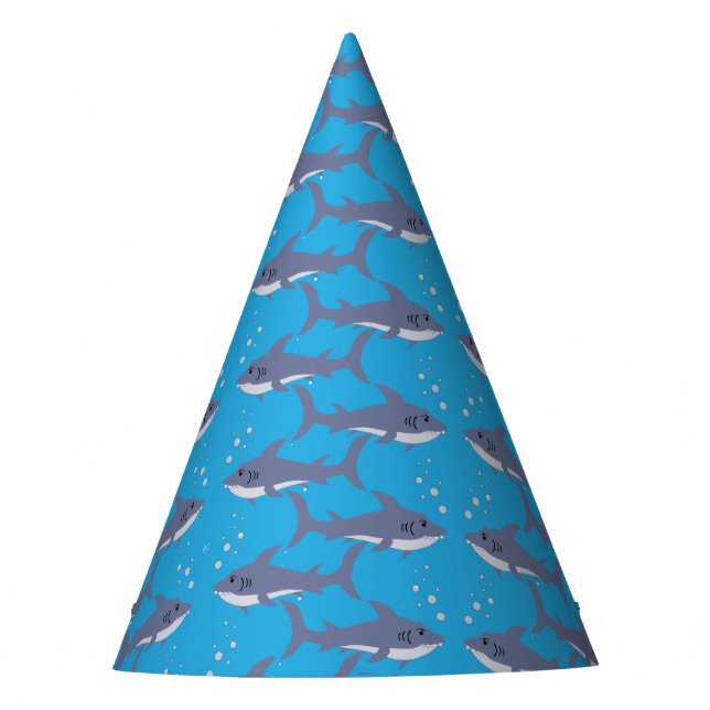 Cartoon Shark Pattern Kid Blue Birthday Hat Partyhütchen (Vorderseite)