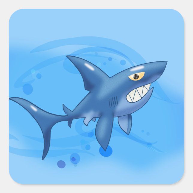 Cartoon Shark Quadratischer Aufkleber (Vorderseite)