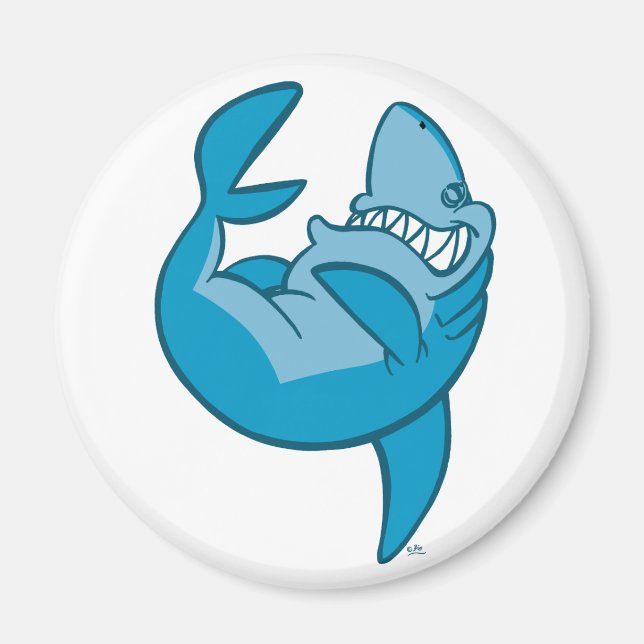 Cartoon Shark rollt zurück lachend Magnet (Vorne)