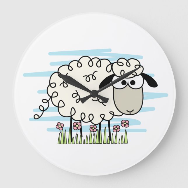 Cartoon Sheep Große Wanduhr (Vorderseite)