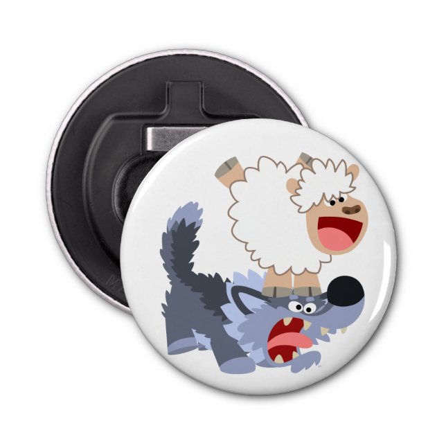 Cartoon Sheep & Wolf Button Bottle Opener Flaschenöffner (Vorderseite)