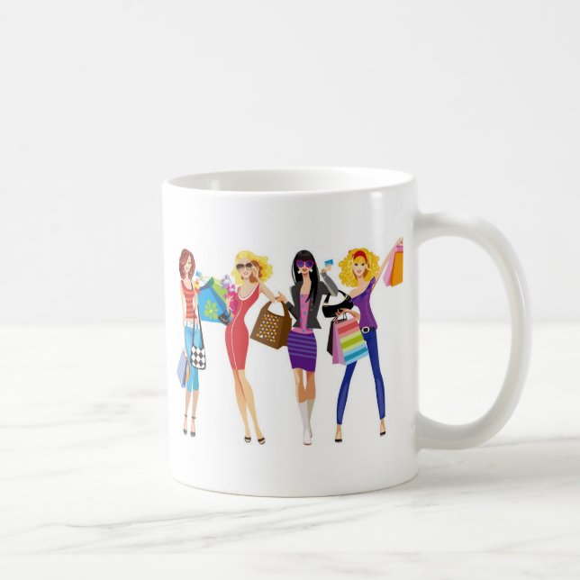 Cartoon SHOPPING MÄDCHEN VECTORS FASHION STIL FUN  Kaffeetasse (Rechts)