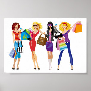 CARTOON SHOPPING MÄDCHEN VECTORS FASHION STIL FUN  POSTER