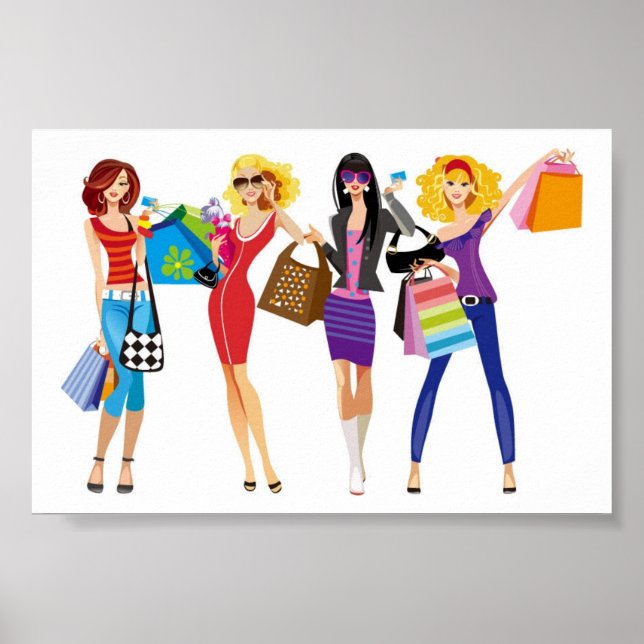 CARTOON SHOPPING MÄDCHEN VECTORS FASHION STIL FUN  POSTER (Vorne)