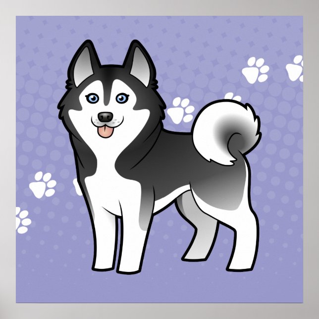 Cartoon Siberian Husky / Alaskan Malamute Poster (Vorne)