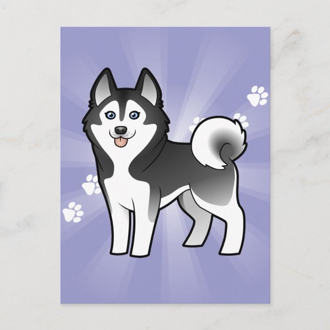 Cartoon Siberian Husky / Alaskan Malamute Postkarte (Vorderseite)