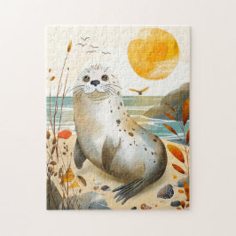 Cartoon Siegel Entspannen am Felsen Puzzle