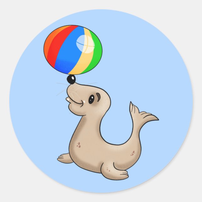 Cartoon Siegel spielen mit Ball Runder Aufkleber (Vorderseite)