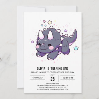 Cartoon Simple Dinosaur 1. Geburtstag Einladung