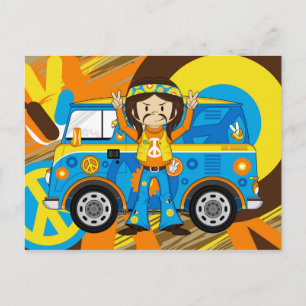 Cartoon Sixties Peace Hippie Postkarte