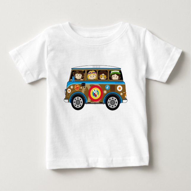 Cartoon Sixties Peace Hippie Van Baby T-shirt (Vorderseite)