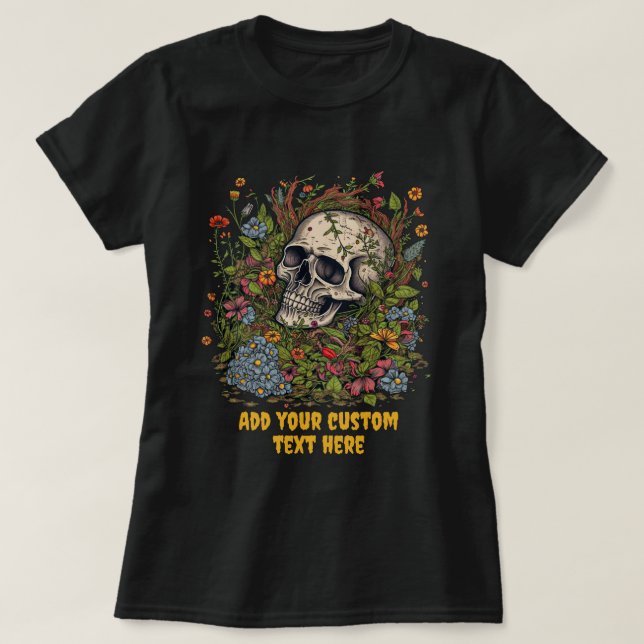 Cartoon Skeleton Blumencotattacore Skelett Lover T-Shirt (Design vorne)