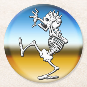 Cartoon Skeleton Halloween-Party Runder Pappuntersetzer