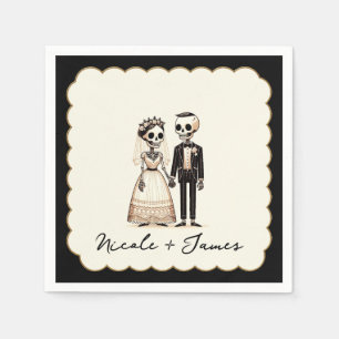 Cartoon Skelettbrücke + Groom Whimsical Wedding Serviette
