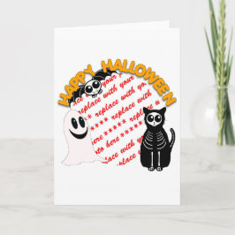 Cartoon Skelettkat, Bat & Ghost Foto Rahmen Karte