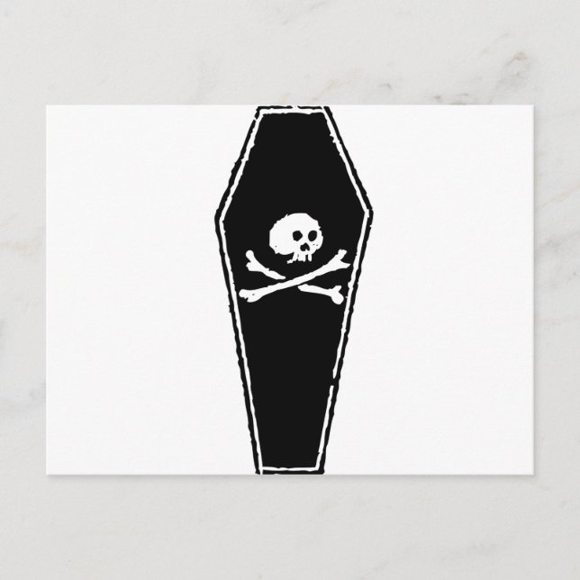 Cartoon Skull and Cross Bones in Coffin by Chillee Postkarte (Vorderseite)