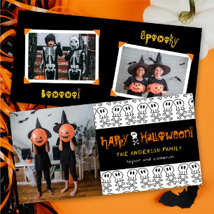 Cartoon Skulls & Bones Kid's Happy Halloween Foto Karte