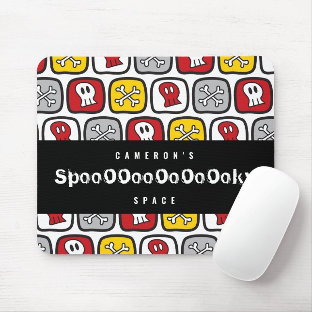 Cartoon Skulls & Bones Pattern Fun Kid's Halloween Mousepad (Mit Mouse)