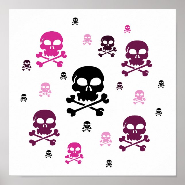 Cartoon Skulls Collage - Rosa Poster (Vorne)