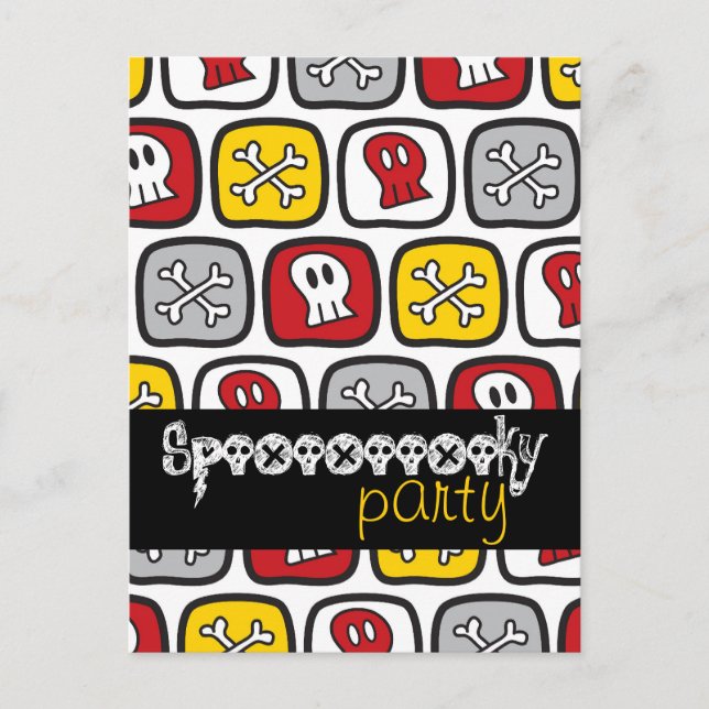 Cartoon Skulls & Knochen Muster Halloween-Party Einladungspostkarte (Vorderseite)