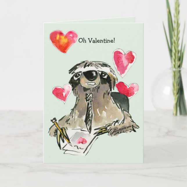 Cartoon Sloth Valentines Day Card Feiertagskarte (Vorderseite)