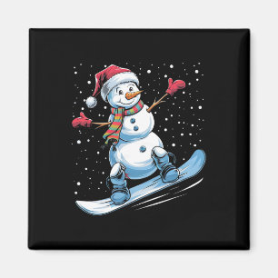 Cartoon Snowboarden Snowman mit Weihnachtsmannmütz Magnet