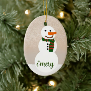 Cartoon Snowman (Anpassbarer Name) Keramik Ornament