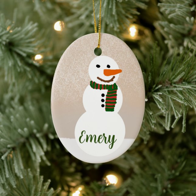 Cartoon Snowman (Anpassbarer Name) Keramik Ornament (Baum)