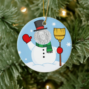 Cartoon Snowman Face Foto Keramik Ornament