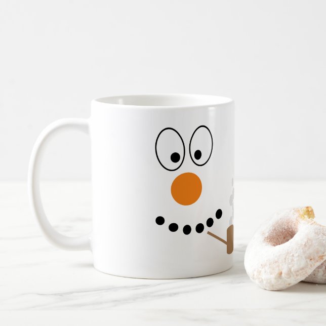 Cartoon Snowman Face Weihnachten Kaffeetasse (Mit Donut)