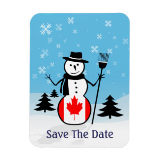 Cartoon Snowman im Schneefeld und Kanada-Flagge Magnet