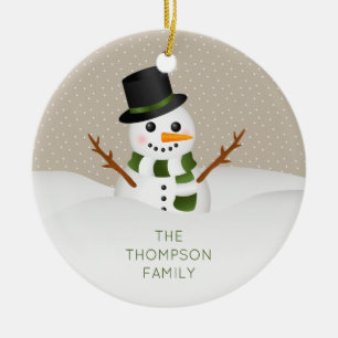 Cartoon Snowman mit personalisierbarem Namen Weihn Keramikornament