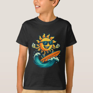 Cartoon-Sonne-Surfing-Sommerstrand-Wellen-Kunst T-Shirt