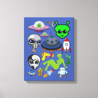 Cartoon Space Außerirdischen Grays UFO Art Collage