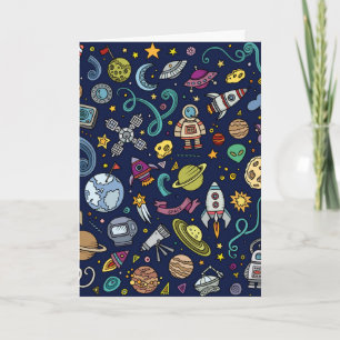 Cartoon Space Explorer Geburtstagskinder-Thema Karte