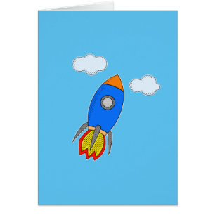 Cartoon Space Rocket in Blue Sky