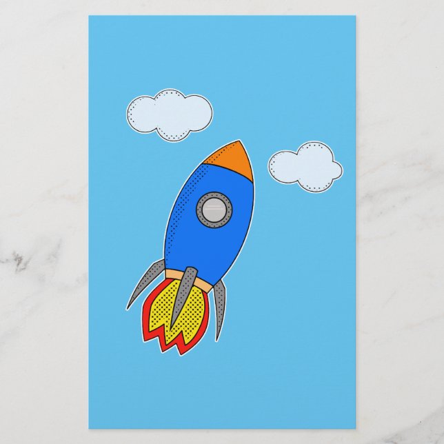 Cartoon Space Rocket in Blue Sky Briefpapier (Vorderseite)