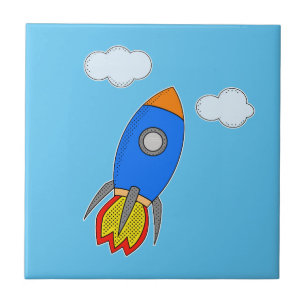 Cartoon Space Rocket in Blue Sky Fliese