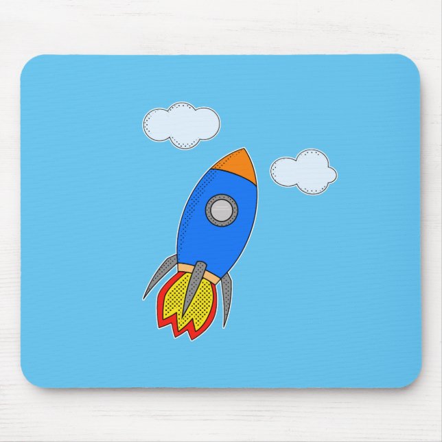 Cartoon Space Rocket in Blue Sky Mousepad (Vorne)